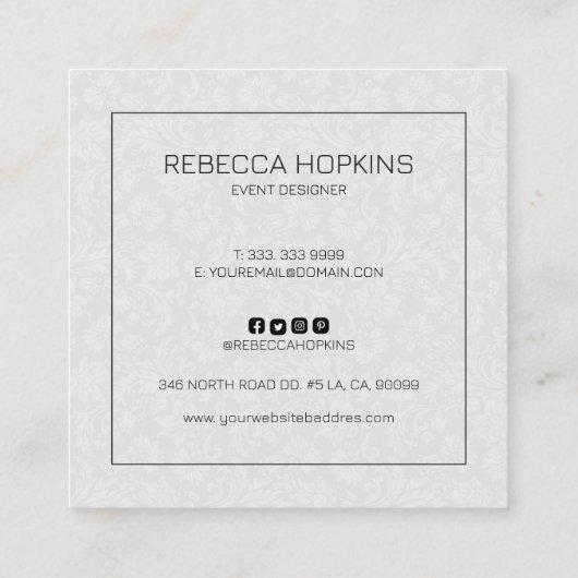 白黒フローラの背景 スクエア名刺 (裏面)