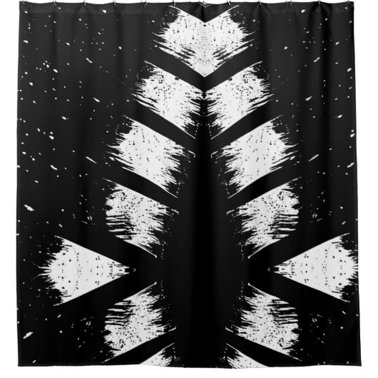 白黒フローラの葉のシャワーカーテン シャワーカーテン (正面)