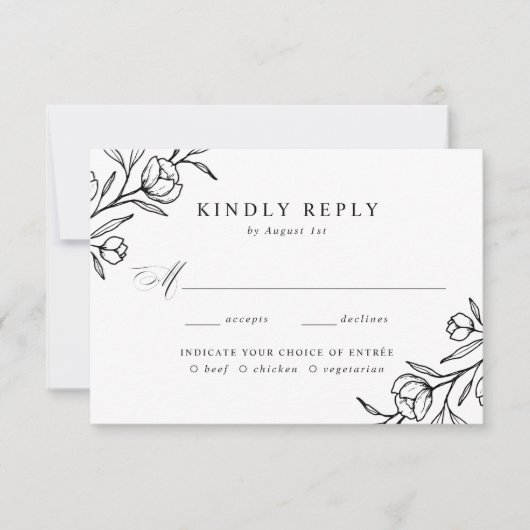 白黒フローラの食事の結婚選択 出欠カード (正面)