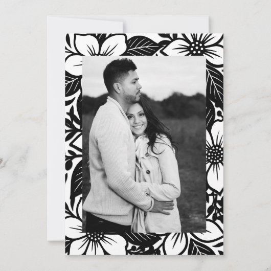 白黒フローラはっきりした開花ベビーシャワー 招待状 (裏面)