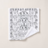 白黒フローラアウトライン3  バスタオルセット (ウォッシュタオル)