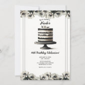 白黒フローラアネモンケーキ誕生日パーティー 招待状 (正面)