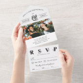 白黒フローラアンパサンド結婚フォト オールインワン招待状 (貼ってはがせる)