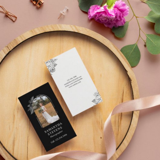 白黒フローラアーチハンドドロー写真家 名刺