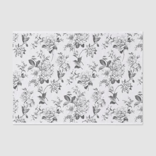 白黒フローライラストパターン 薄葉紙 (正面)