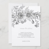 白黒フローライラストレーション結婚ズ 招待状 (正面)