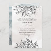 白黒フローラウィンシンプルターマウンテ結婚ンズ  招待状 (正面/裏面)