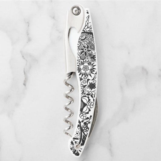 白黒フローラウェイターコルク栓抜 ソムリエナイフ (正面)