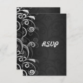 白黒フローラウェディングモダンRSVP返信 出欠カード (正面/裏面)