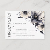 白黒フローラウェディングRSVP エンクロージャーカード (正面)