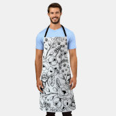 白黒フローラエプロン エプロン (着用した状態)