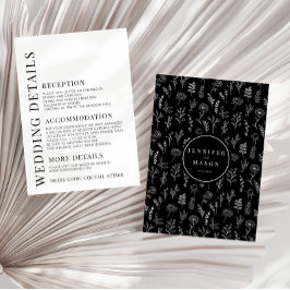 白黒フローラエレガントなウェディング詳細カード エンクロージャーカード