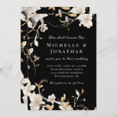 白黒フローラエレガントクリスチャン結婚バイブル 招待状 (正面/裏面)