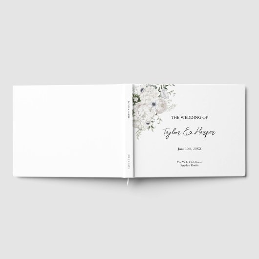 白黒フローラエレガントブーケモダン ゲストブック (全面)