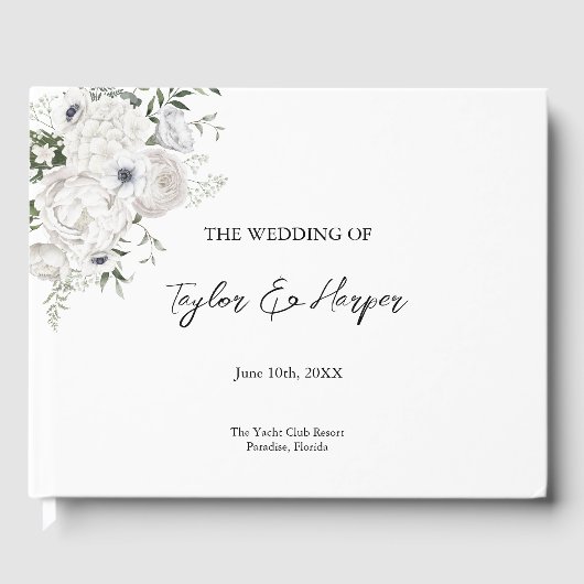 白黒フローラエレガントブーケモダン ゲストブック (正面)