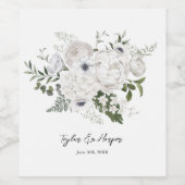 白黒フローラエレガントブーケモダン ワインラベル (シングルラベル)