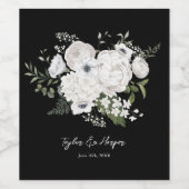 白黒フローラエレガントブーケモダン ワインラベル (シングルラベル)