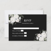 白黒フローラエレガントブーケモダン 出欠カード (正面)