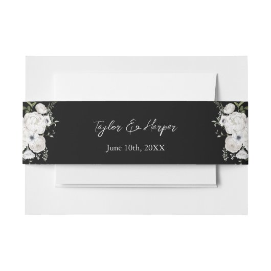 白黒フローラエレガントブーケモダン 招待状ベリーバンド (正面例)