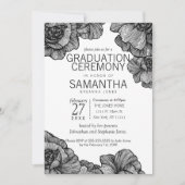 白黒フローラエレガント卒業式 招待状 (正面)