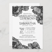 白黒フローラエレガント卒業式 招待状 (正面/裏面)