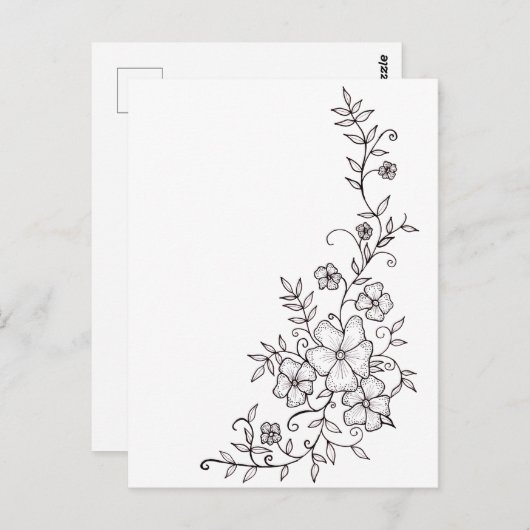 白黒フローラオーナメントはがき ポストカード (正面/裏面)