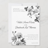 白黒フローラカスタマイズ結婚可能 招待状 (正面)