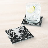 白黒フローラガーデングラフィックパターン ガラスコースター (アングル)