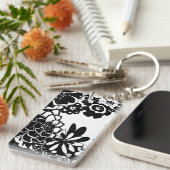 白黒フローラガーデングラフィックパターン キーホルダー (正面右)