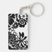 白黒フローラガーデングラフィックパターン キーホルダー (裏面)