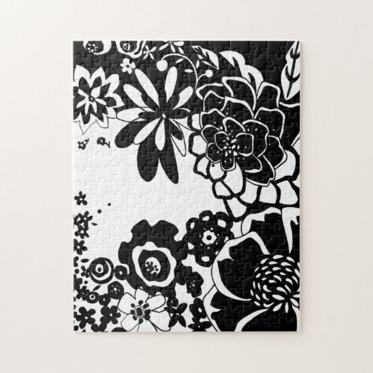 白黒フローラガーデングラフィックパターン ジグソーパズル (縦)