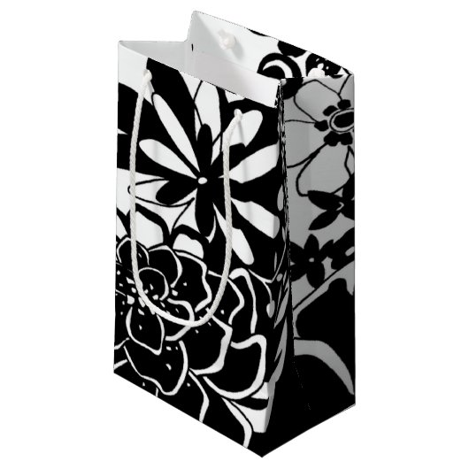 白黒フローラガーデングラフィックパターン スモールペーパーバッグ (正面アングル)