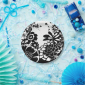 白黒フローラガーデングラフィックパターン ペーパープレート (パーティー)