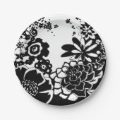 白黒フローラガーデングラフィックパターン ペーパープレート (正面)