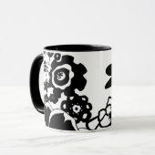 白黒フローラガーデングラフィックパターン マグカップ (正面左)
