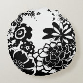 白黒フローラガーデングラフィックパターン ラウンドクッション (裏面)