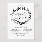 白黒フローラガーランドブライダルシャワー 案内ポストカード (正面)