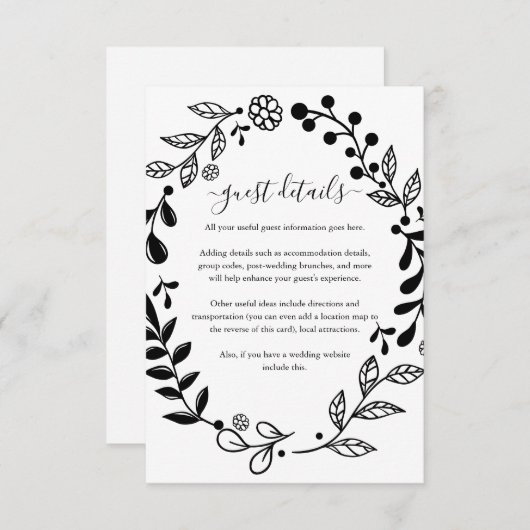 白黒フローラガーランド結婚ズ詳細 エンクロージャーカード (正面/裏面)