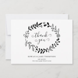 白黒フローラガーランド結婚ズ・サンキュー サンキューカード