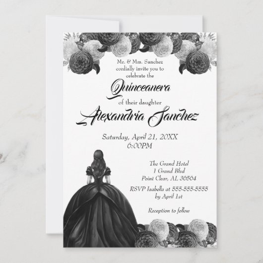 白黒フローラキンセアニェラ 招待状 (正面)