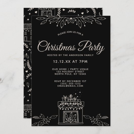 白黒フローラクリスマスパーティー 招待状 (正面/裏面)