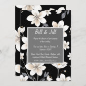 白黒フローラグレー文字ボック結婚ス 招待状 (正面/裏面)