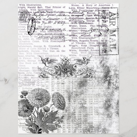 白黒フローラコラージスクラップブック紙 (裏面)