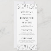 白黒フローラシンプルウェディングプログラムカード (正面)