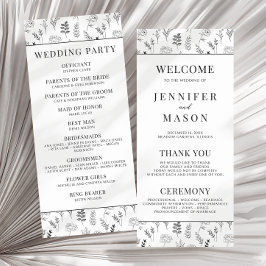 白黒フローラシンプルウェディングプログラムカード