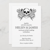 白黒フローラスカルハロウィン結婚ズ 招待状 (正面/裏面)