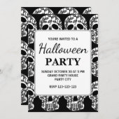 白黒フローラスカルハローウィンパーティ 招待状 (正面/裏面)