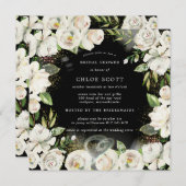 白黒フローラスクエアブライダルシャワー招待 招待状 (正面/裏面)
