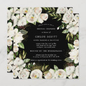 白黒フローラスクエアブライダルシャワー 招待状 (正面/裏面)