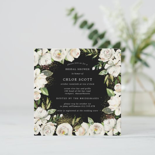 白黒フローラスクエアブライダルシャワー 招待状 (スタンド正面)